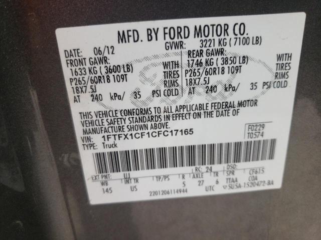 Foto 10 de la subasta – 2012 FORD F150 SUPER con VIN 1FTFX1CF1CFC17165