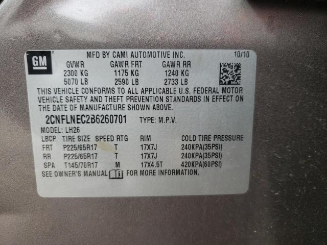 Photo 10 from auction – 2011 CHEVROLET EQUINOX LT with VIN 2CNFLNEC2B6260701