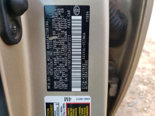Photo 10 from auction – 2010 TOYOTA CAMRY BASE with VIN 4T1BF3EK3AU097221