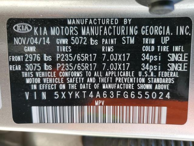 Photo 10 from auction – 2015 KIA SORENTO LX with VIN 5XYKT4A63FG655024