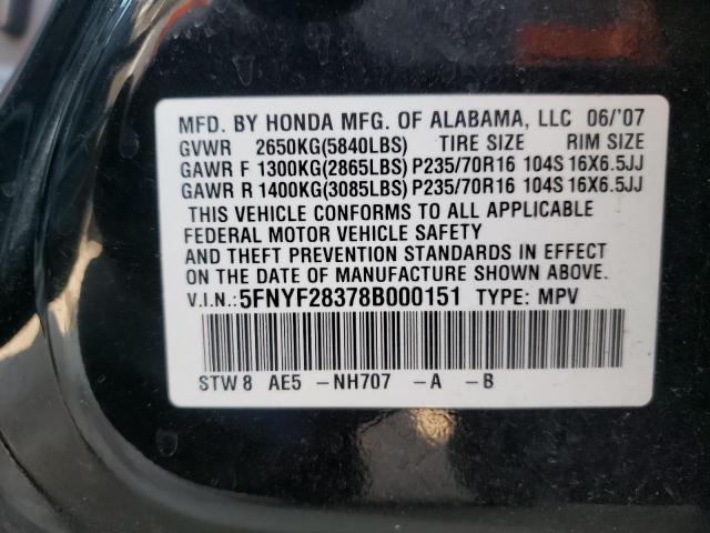 Photo 10 from auction – 2008 HONDA PILOT SE with VIN 5FNYF28378B000151