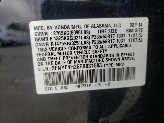 Photo 10 from auction – 2014 HONDA PILOT LX with VIN 5FNYF4H26EB031583