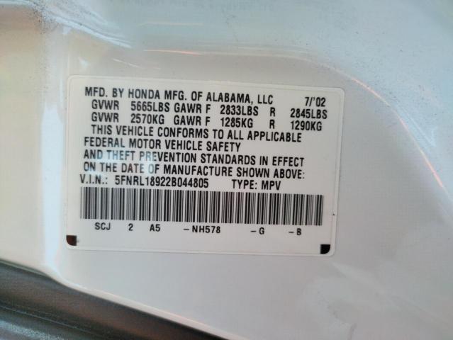 Photo 10 from auction – 2002 HONDA ODYSSEY EX with VIN 5FNRL18922B044805