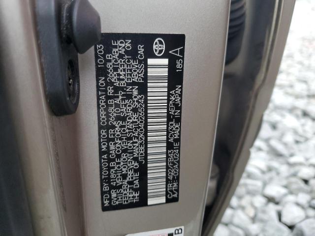 Photo 10 from auction – 2004 TOYOTA CAMRY LE with VIN JTDBE32K040265243