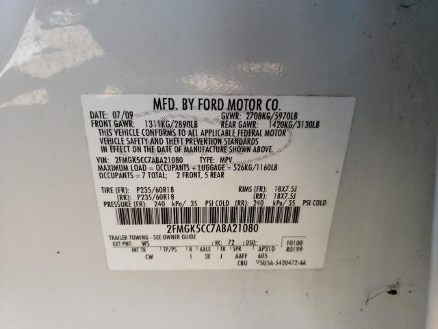 Photo 10 from auction – 2010 FORD FLEX SEL with VIN 2FMGK5CC7ABA21080