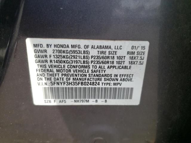 Photo 10 from auction – 2015 HONDA PILOT SE with VIN 5FNYF3H35FB024824