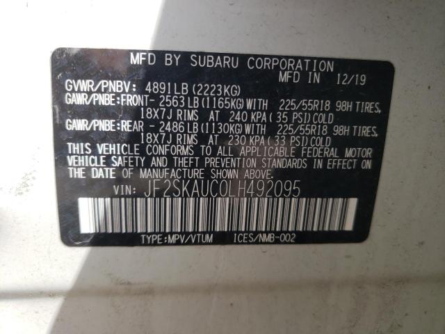 Photo 10 from auction – 2020 SUBARU FORESTER L with VIN JF2SKAUC0LH492095
