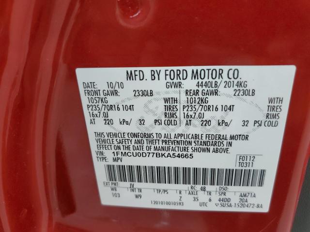 Photo 10 from auction – 2011 FORD ESCAPE XLT with VIN 1FMCU0D77BKA54665
