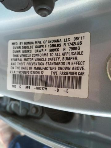 Photo 10 from auction – 2012 HONDA CIVIC LX with VIN 19XFB2F51CE009112