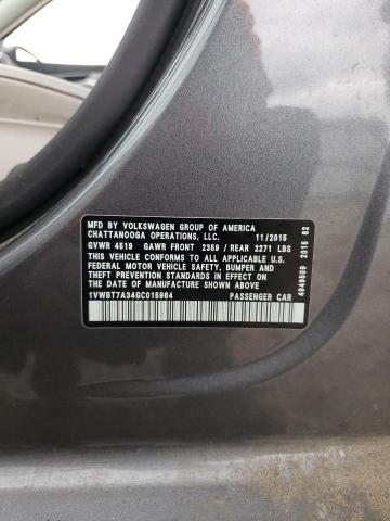 Photo 10 from auction – 2016 VOLKSWAGEN PASSAT SE with VIN 1VWBT7A34GC015964