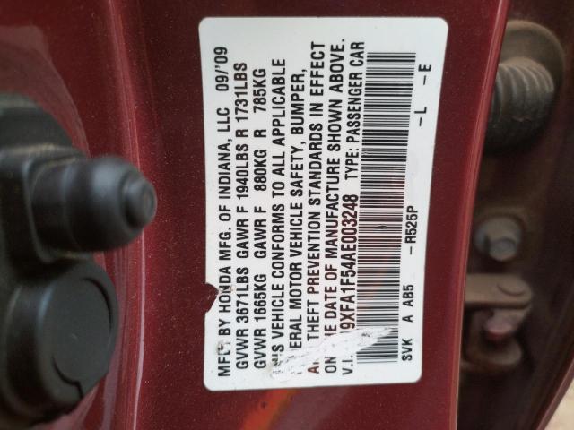 Photo 10 from auction – 2010 HONDA CIVIC LX with VIN 19XFA1F54AE003248