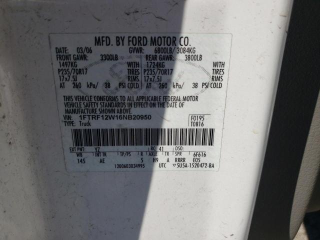 Photo 10 from auction – 2006 FORD F150 with VIN 1FTRF12W16NB20950