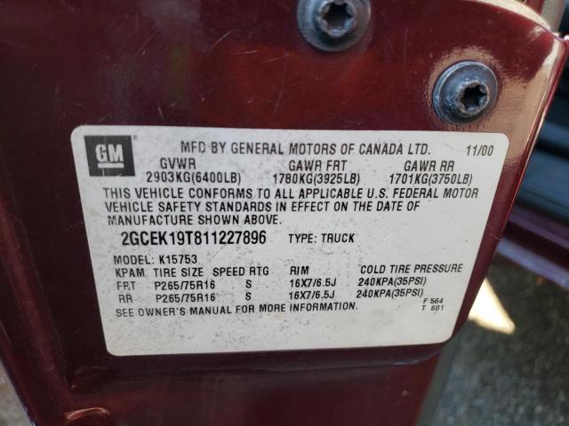 Photo 10 from auction – 2001 CHEVROLET SILVERADO with VIN 2GCEK19T811227896