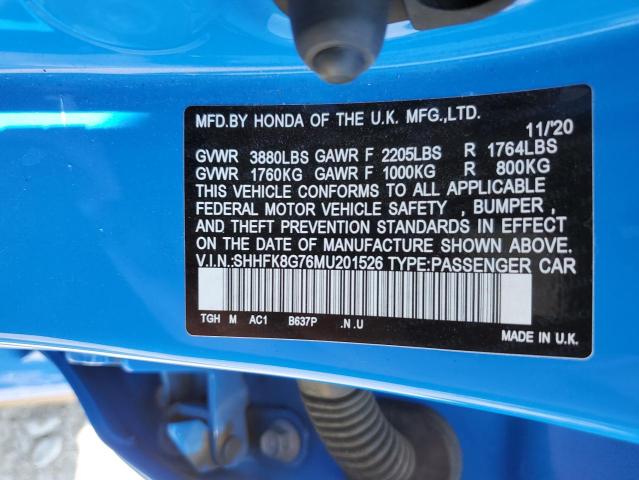 Photo 10 from auction – 2021 HONDA CIVIC TYPE with VIN SHHFK8G76MU201526