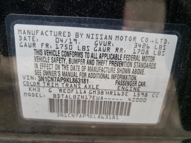 Photo 10 from auction – 2019 NISSAN VERSA S with VIN 3N1CN7AP9KL863181