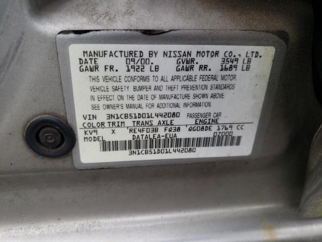 Photo 10 from auction – 2001 NISSAN SENTRA with VIN 3N1CB51D01L442080