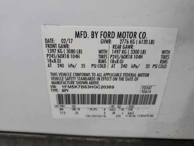 Photo 10 from auction – 2017 FORD EXPLORER with VIN 1FM5K7B83HGC20369
