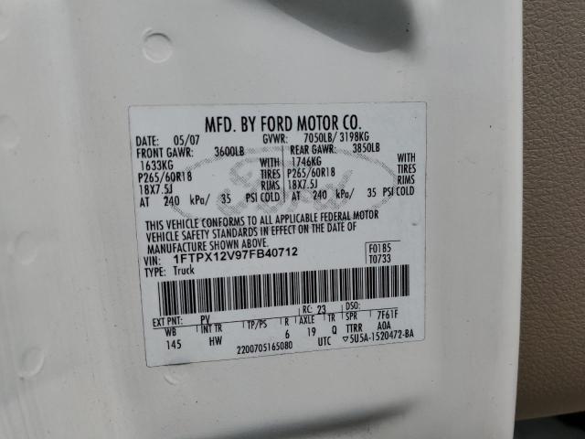 Photo 10 from auction – 2007 FORD F150 with VIN 1FTPX12V97FB40712