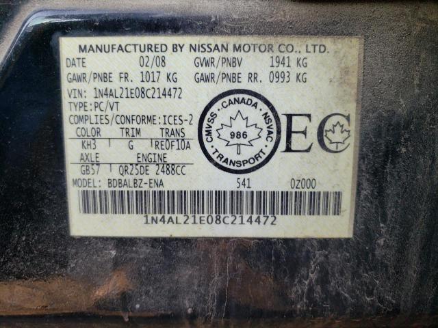 Photo 10 from auction – 2008 NISSAN ALTIMA 2.5 with VIN 1N4AL21E08C214472