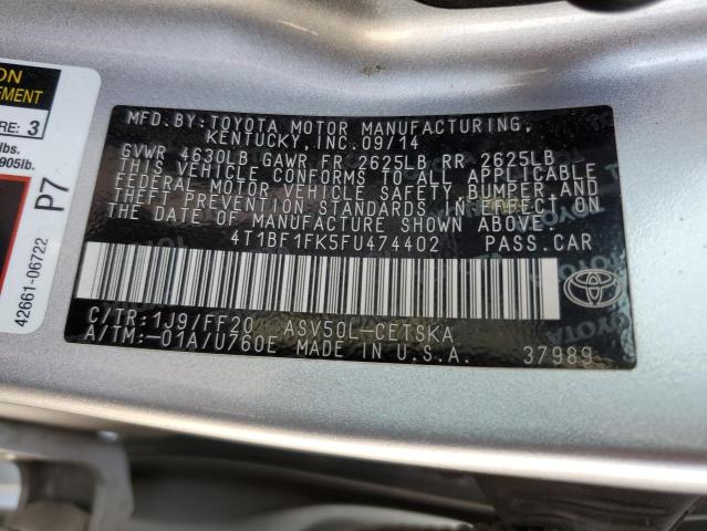 Photo 10 from auction – 2015 TOYOTA CAMRY LE with VIN 4T1BF1FK5FU474402