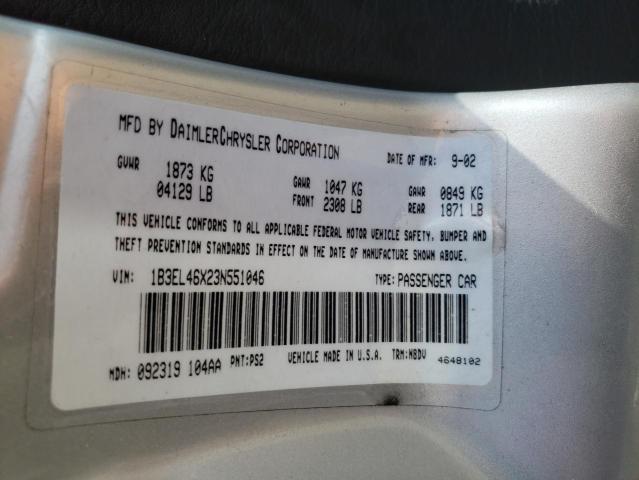 Photo 10 from auction – 2003 DODGE STRATUS SE with VIN 1B3EL46X23N551046