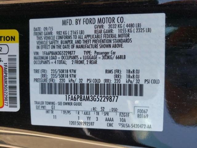 Photo 10 from auction – 2016 FORD MUSTANG with VIN 1FA6P8AM3G5229877
