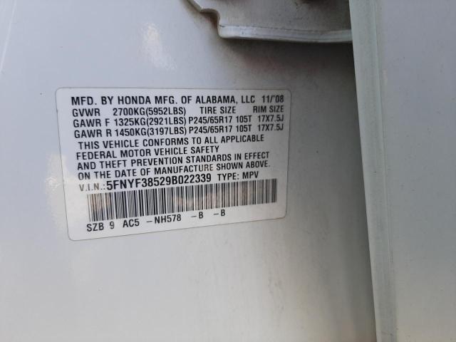 Photo 10 from auction – 2009 HONDA PILOT EXL with VIN 5FNYF38529B022339