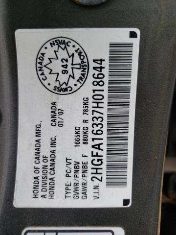 Photo 10 from auction – 2007 HONDA CIVIC DX with VIN 2HGFA16337H018644