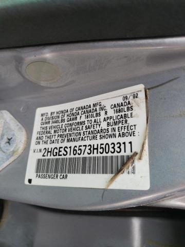 Photo 10 from auction – 2003 HONDA CIVIC LX with VIN 2HGES16573H503311