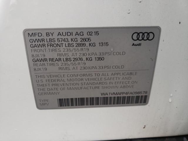 Photo 10 from auction – 2015 AUDI Q5 TDI PRE with VIN WA1VMAFP4FA098578