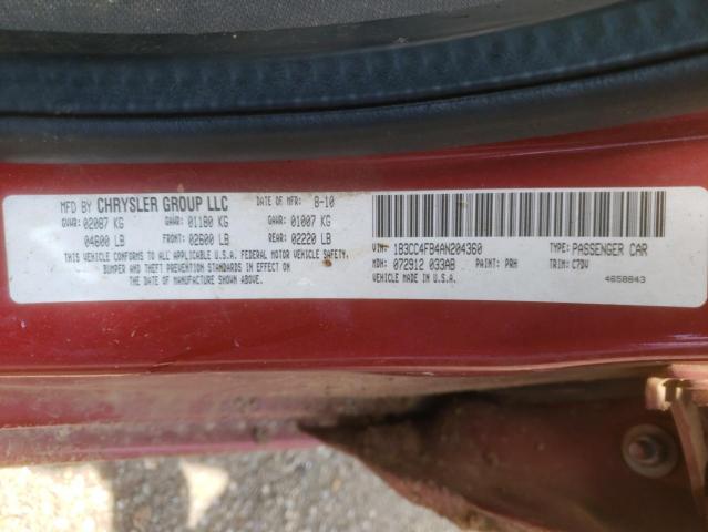 Photo 10 from auction – 2010 DODGE AVENGER SX with VIN 1B3CC4FB4AN204360