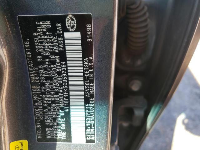 Photo 10 from auction – 2012 TOYOTA CAMRY BASE with VIN 4T1BF1FK5CU592364