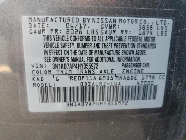 Photo 10 from auction – 2017 NISSAN SENTRA S with VIN 3N1AB7AP4HY355972