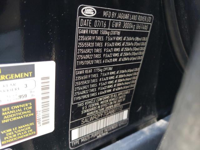 Photo 10 from auction – 2016 LAND ROVER RANGE ROVE with VIN SALWR2PF7GA661172
