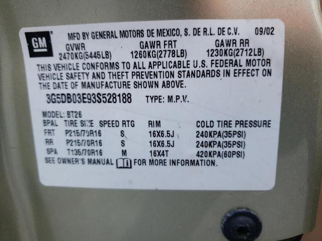Photo 10 from auction – 2003 BUICK RENDEZVOUS with VIN 3G5DB03E93S528188