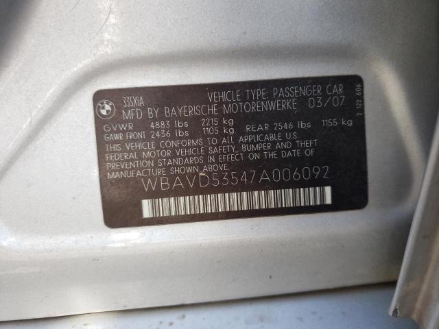 Photo 10 from auction – 2007 BMW 335 XI with VIN WBAVD53547A006092