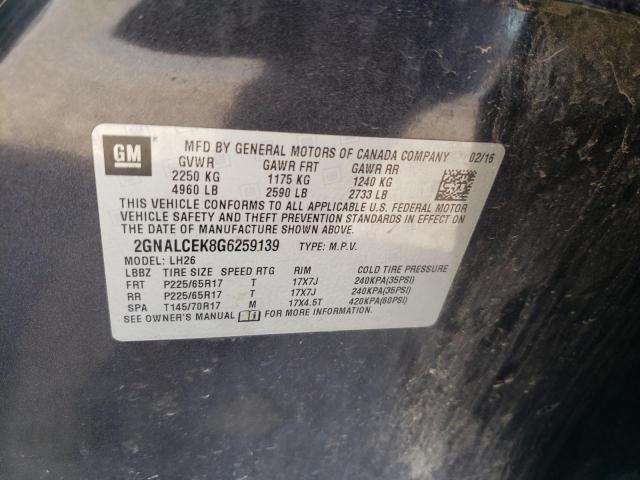 Photo 10 from auction – 2016 CHEVROLET EQUINOX LT with VIN 2GNALCEK8G6259139