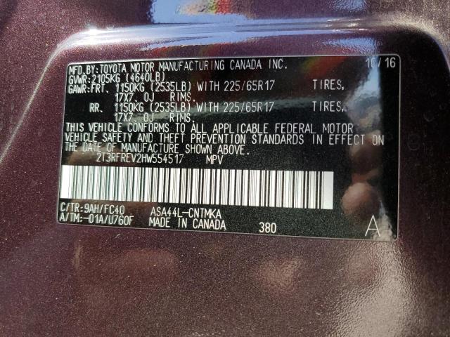 Photo 10 from auction – 2017 TOYOTA RAV4 XLE with VIN 2T3RFREV2HW554517