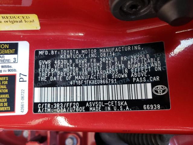 Photo 10 from auction – 2014 TOYOTA CAMRY L with VIN 4T1BF1FKXEU866791