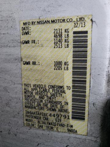 Photo 10 from auction – 2014 NISSAN MAXIMA S with VIN 1N4AA5AP1EC449791