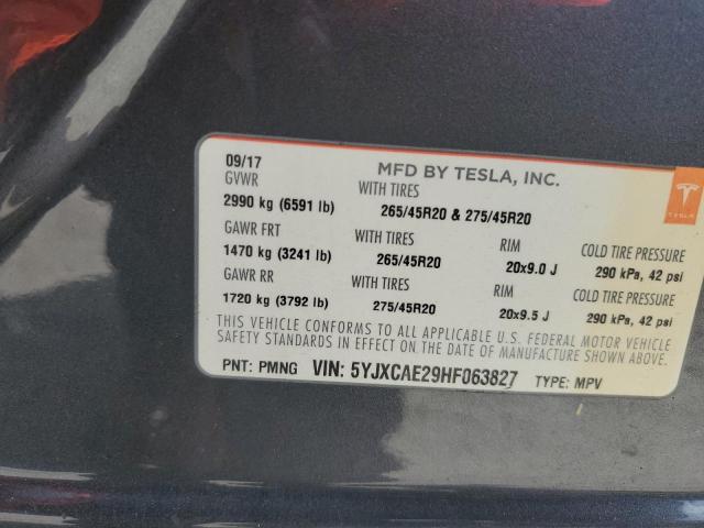 Photo 10 from auction – 2017 TESLA MODEL X with VIN 5YJXCAE29HF063827