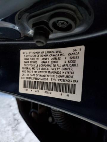 Photo 10 from auction – 2019 HONDA CIVIC LX with VIN 2HGFC2F68KH558994