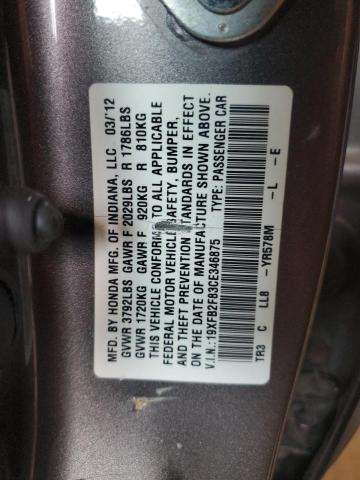 Photo 10 from auction – 2012 HONDA CIVIC EX with VIN 19XFB2F83CE346875