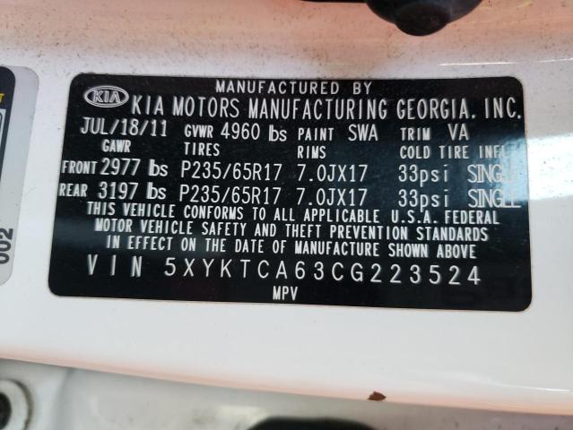 Photo 10 from auction – 2012 KIA SORENTO BA with VIN 5XYKTCA63CG223524