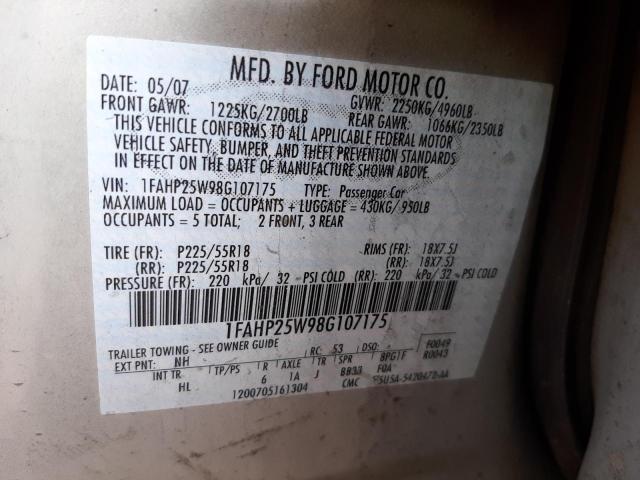 Photo 10 from auction – 2008 FORD TAURUS LIM with VIN 1FAHP25W98G107175