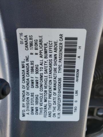 Photo 10 from auction – 2016 HONDA CIVIC LX with VIN 2HGFC2F51GH530436