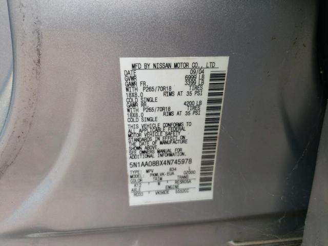 Photo 10 from auction – 2004 NISSAN ARMADA SE with VIN 5N1AA08BX4N745978