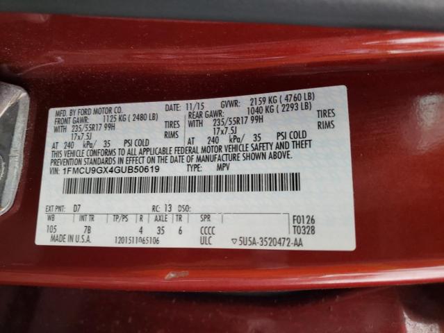 Photo 10 from auction – 2016 FORD ESCAPE SE with VIN 1FMCU9GX4GUB50619