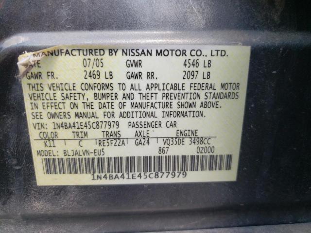 Photo 10 from auction – 2005 NISSAN MAXIMA SE with VIN 1N4BA41E45C877979