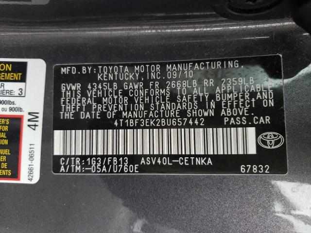 Photo 10 from auction – 2011 TOYOTA CAMRY BASE with VIN 4T1BF3EK2BU657442